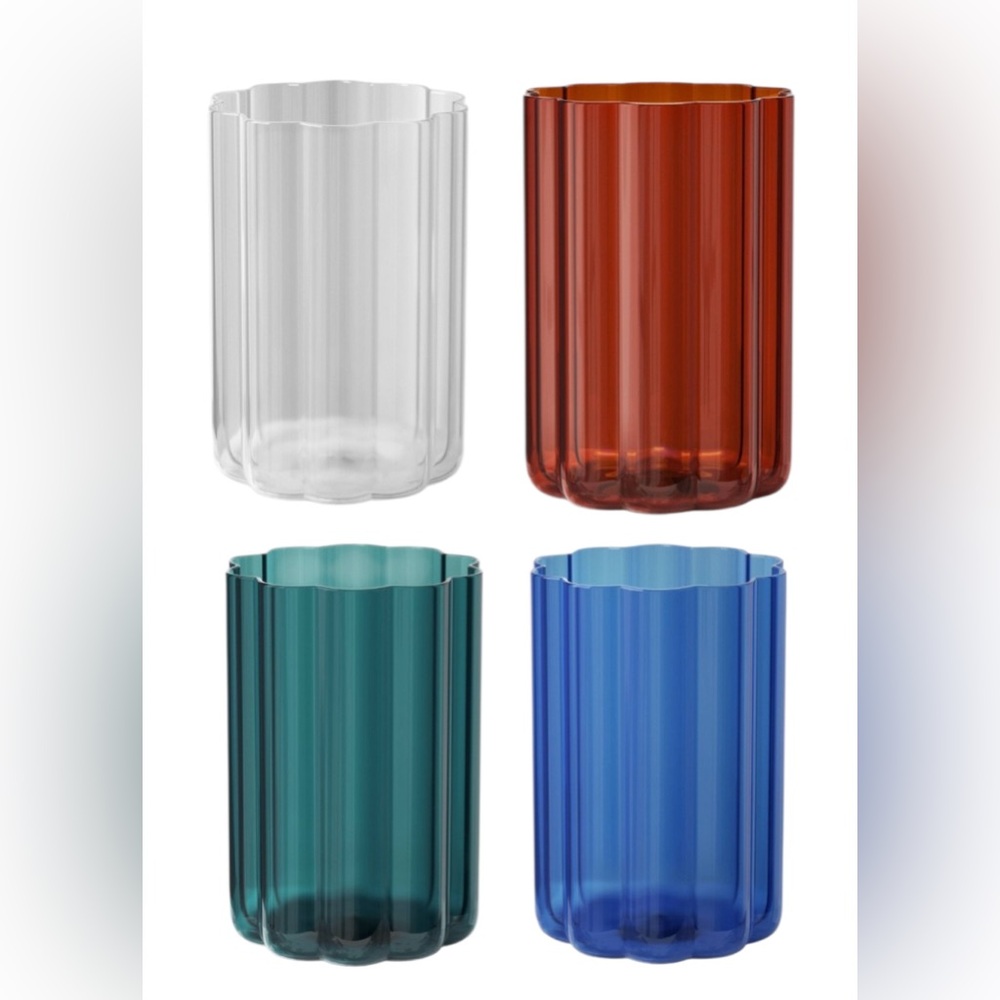 (4) Room Essentials Target Tall Iced Coffee Glass Tumbler Wave Glasses 16.9oz